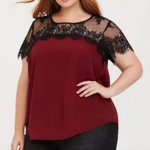 Torrid Lace Inset Satin Blouse Size  0